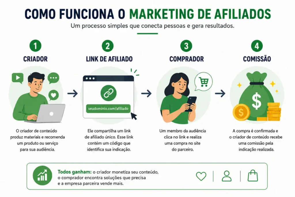 Como funciona marketing de afiliados Brasil diagrama