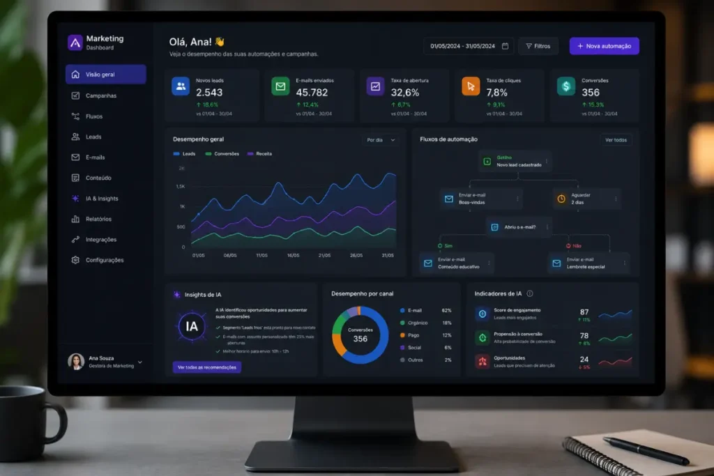 Dashboard automação de marketing inteligência artificial