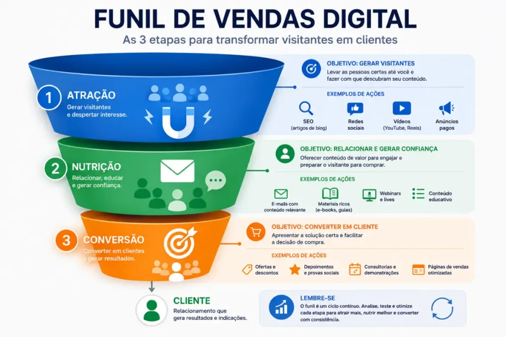 Funil de vendas negócio online iniciante infográfico